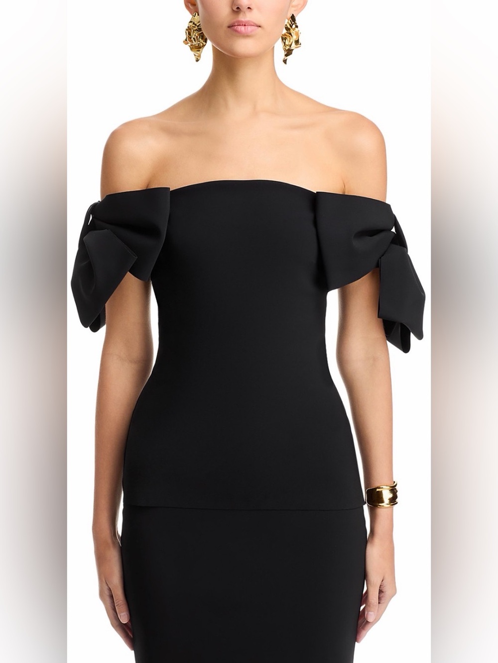 Chiara Boni Black One-Shoulder Top with Tied Sleeve Detail - Picture 5 of 7